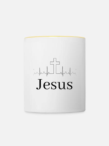 Jesus Worship bless pray - Tasse zweifarbig - Weiß/Gelb
