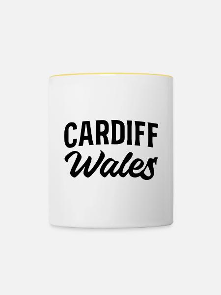 Cardiff Wales Retro Schriftzug - Tasse zweifarbig - Weiß/Gelb