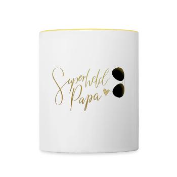 Superheld Papa - Tasse zweifarbig - Weiß/Gelb - Vorne
