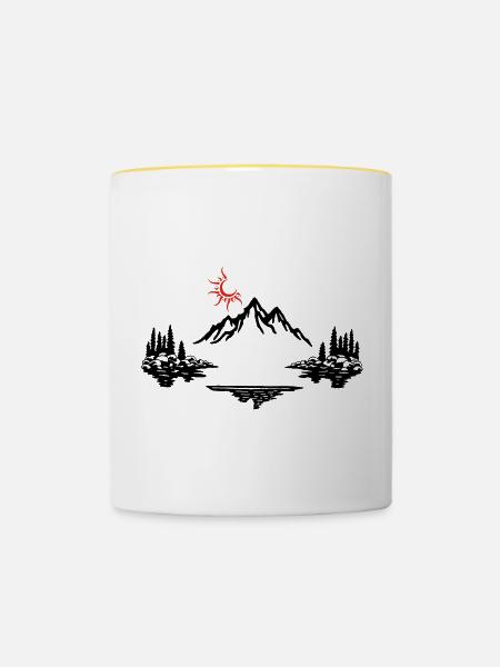 Schwarze Berglandschaft - Tasse zweifarbig - Weiß/Gelb