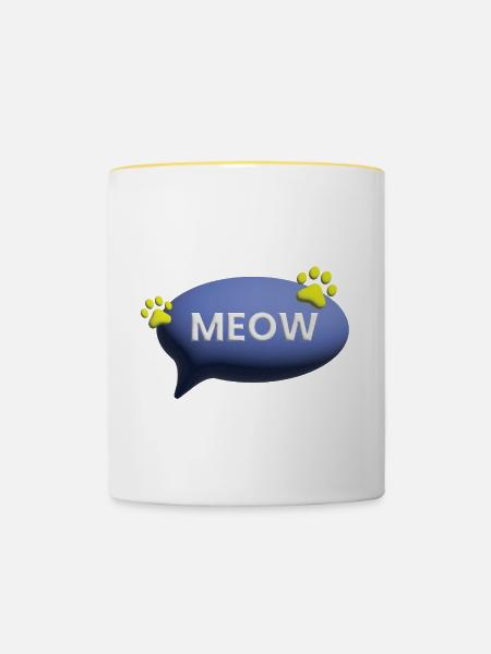meow cat cute catlove 3d - Tasse zweifarbig - Weiß/Gelb