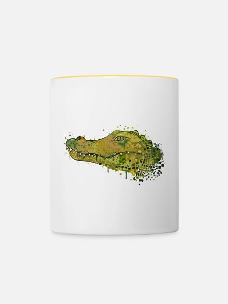 Detailreiches Krokodil Kopf Graffiti - Tasse zweifarbig - Weiß/Gelb
