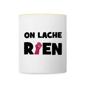 On lâche rien ! - Mug contrasté - blanc/jaune - Devant