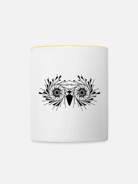 Eule - Tasse zweifarbig - Weiß/Gelb