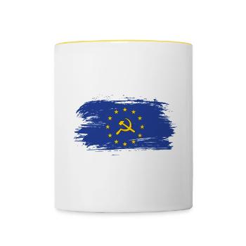 Europa Flagge mit Hammer und Sichel / Geschenk - Tasse zweifarbig - Weiß/Gelb - Vorne