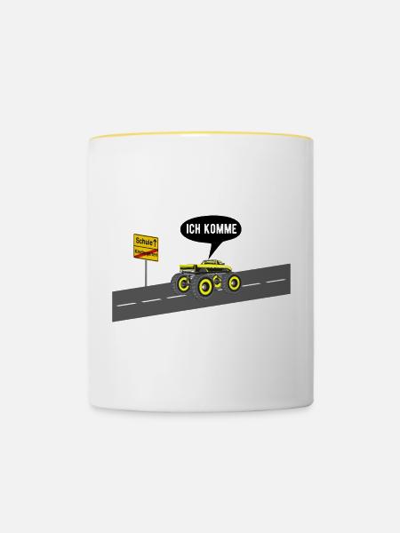 Schule ich komme - Tasse zweifarbig - Weiß/Gelb