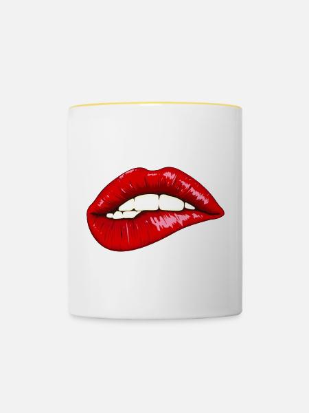 Ausdrucksstarke Lippen mit Glanz - Tasse zweifarbig - Weiß/Gelb