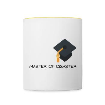Master of Disaster mit Graduierungshut - Tasse zweifarbig - Weiß/Gelb - Vorne