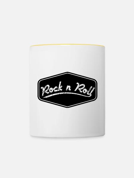 Rock n Roll Schild Shape - Tasse zweifarbig - Weiß/Gelb