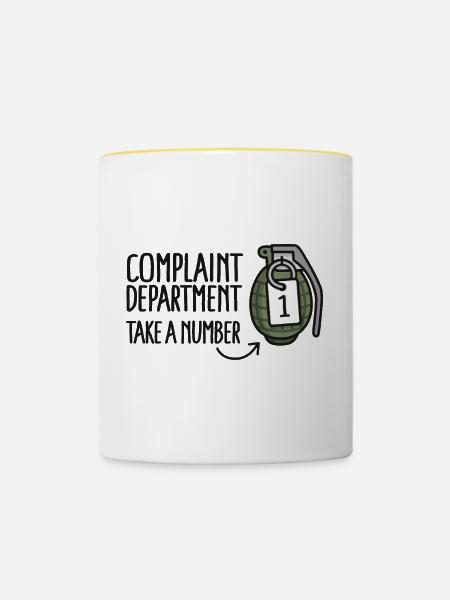 Beschwerdeabteilung Kundendienst Handgranate - Tasse zweifarbig - Weiß/Gelb