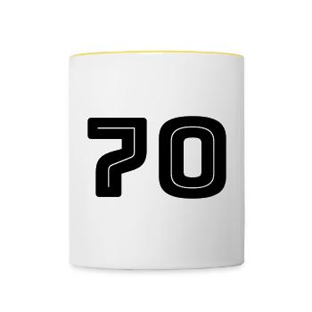 Numéro 70 - Anniversaire - Numéro de maillot - Mug contrasté - blanc/jaune - Devant