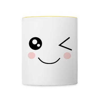 Kawaii Face Funny - Contrasting Mug - white/yellow - Front