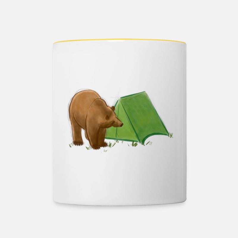 Bear Camping by Tent - Contrasting Mug - white/yellow
