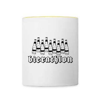 Bierathlon, Beer, Biathlon, Puns, Puns - Contrasting Mug - white/yellow - Front