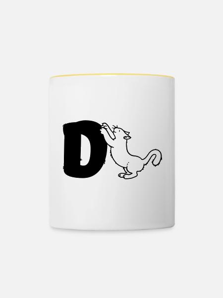 Katze Buchstabe D - Tasse zweifarbig - Weiß/Gelb