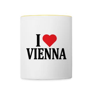 I love Vienna T-Shirt T-Shirt Geschenkidee - Tasse zweifarbig - Weiß/Gelb - Vorne