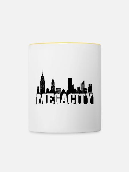 Die schwarze Megalopolis - Tasse zweifarbig - Weiß/Gelb