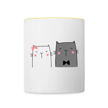 Katzen Katzenpaar Pärchen Brautpaar Hochzeit - Tasse zweifarbig - Weiß/Gelb - Vorne