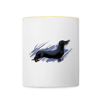 Dackel - Tasse zweifarbig - Weiß/Gelb - Vorne