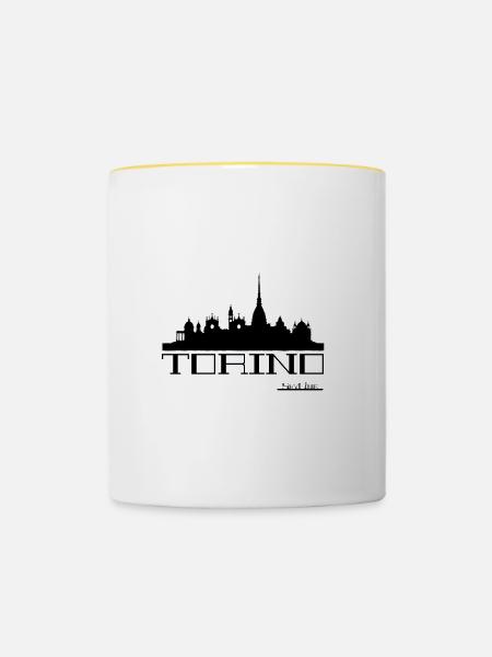 Turiner Skyline-Silhouette - Tasse zweifarbig - Weiß/Gelb