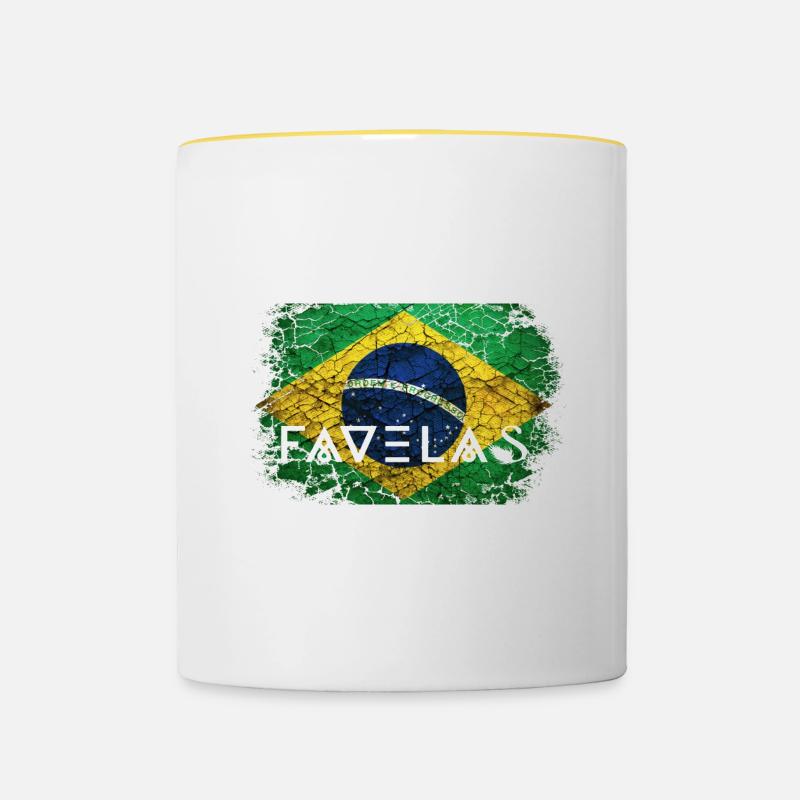 Favelas Flag: Breaks in Green and Yellow - Contrasting Mug - white/yellow