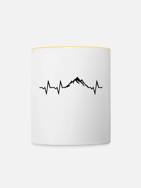 Berg Herzschlag, Berge EKG - Tasse zweifarbig - Weiß/Gelb