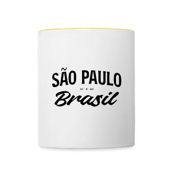 Sao Paulo Brasil Schriftzug - Tasse zweifarbig - Weiß/Gelb - Vorne