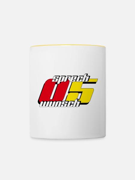 Sprechwunsch 0 und 5 - Tasse zweifarbig - Weiß/Gelb