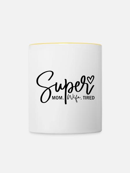 Super-Mama - Tasse zweifarbig - Weiß/Gelb