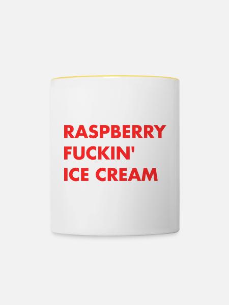 Himbeer Eis - roter Schriftzug - Tasse zweifarbig - Weiß/Gelb