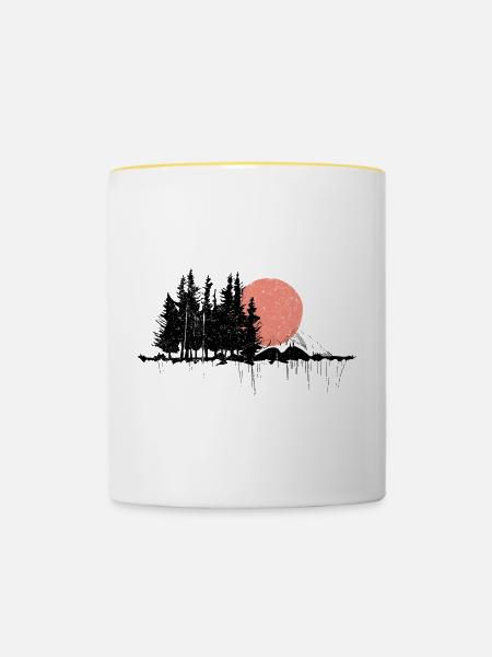 Nachtwald Silhouette Design - Tasse zweifarbig - Weiß/Gelb