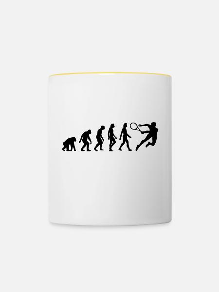 Die Evolution von Tennis - Tasse zweifarbig - Weiß/Gelb