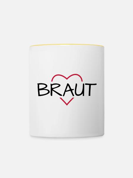 Braut Herz JunggesellinnenabschiedHochzeit - Tasse zweifarbig - Weiß/Gelb