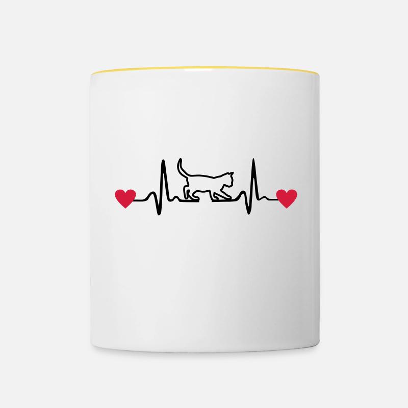 Cat, Kitten and heartline - Mug contrasté - blanc/jaune