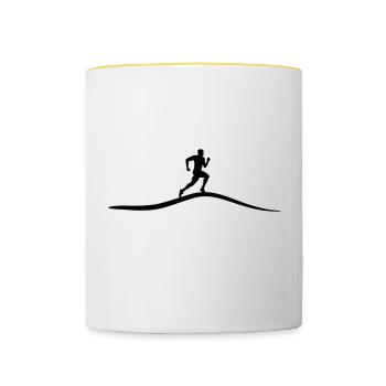 Running, Runner & Mountains - Contrasting Mug - white/yellow - Front