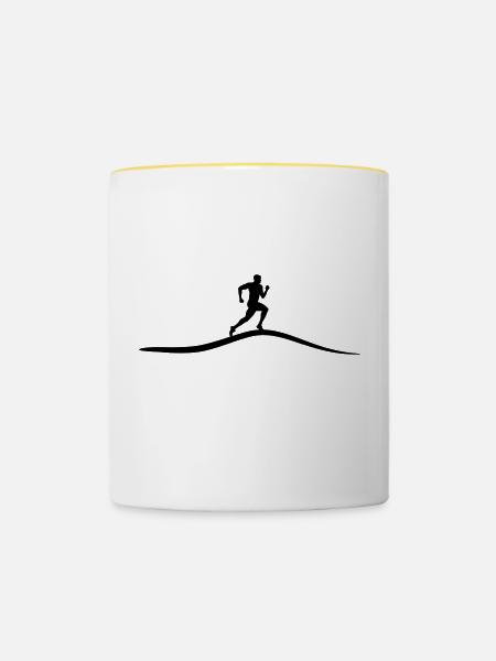 Laufen, Läufer und Berge - Tasse zweifarbig - Weiß/Gelb