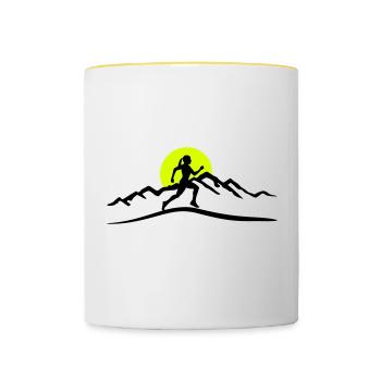 Running Woman, Runner & Mountains & Sun - Contrasting Mug - white/yellow - Front