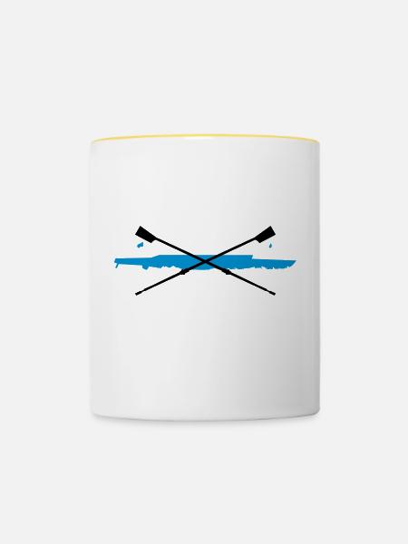 Rudern, Ruderboot und Paddel - Tasse zweifarbig - Weiß/Gelb