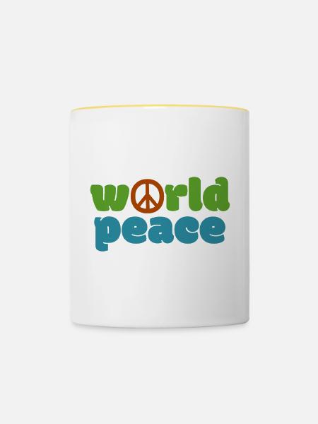 Weltfrieden - Farbe - Tasse zweifarbig - Weiß/Gelb