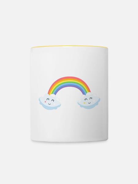 Verspielte Regenbogenwolken - Tasse zweifarbig - Weiß/Gelb