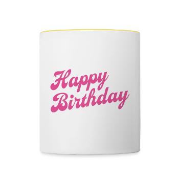 Happy Birthday Geburtstag Gratulieren - Tasse zweifarbig - Weiß/Gelb - Vorne