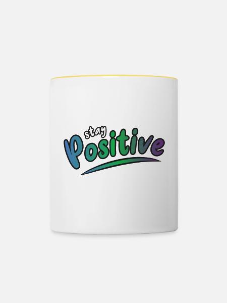 Bleib Positiv - Tasse zweifarbig - Weiß/Gelb