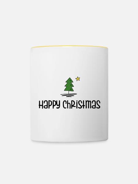 Happy Christmas - Tasse zweifarbig - Weiß/Gelb