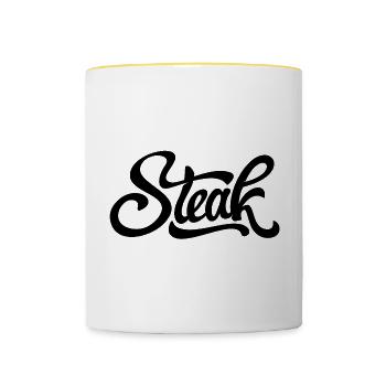 steak, boucher, mangeur de viande - Mug contrasté - blanc/jaune - Devant