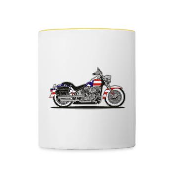 Moto Patriot américaine avec drapeau - Mug contrasté - blanc/jaune - Devant