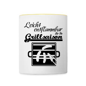 Grillsaison Grill grillen Sommer Party Geschenk - Tasse zweifarbig - Weiß/Gelb - Vorne