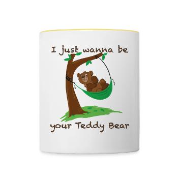 I want to be your teddy bear I just want to be - Contrasting Mug - white/yellow - Front