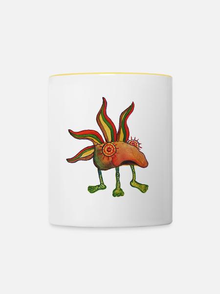 kreative Karikatur - Tasse zweifarbig - Weiß/Gelb
