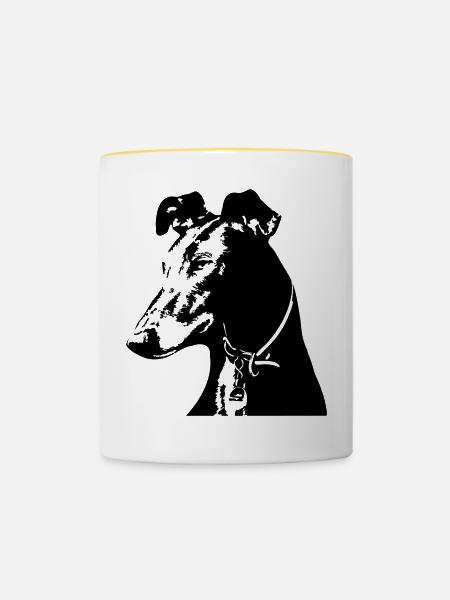 Galgo Kopf - Tasse zweifarbig - Weiß/Gelb