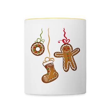 Weihnachtsplätzchen, Weihnachten, Lebkuchenmann. - Tasse zweifarbig - Weiß/Gelb - Vorne